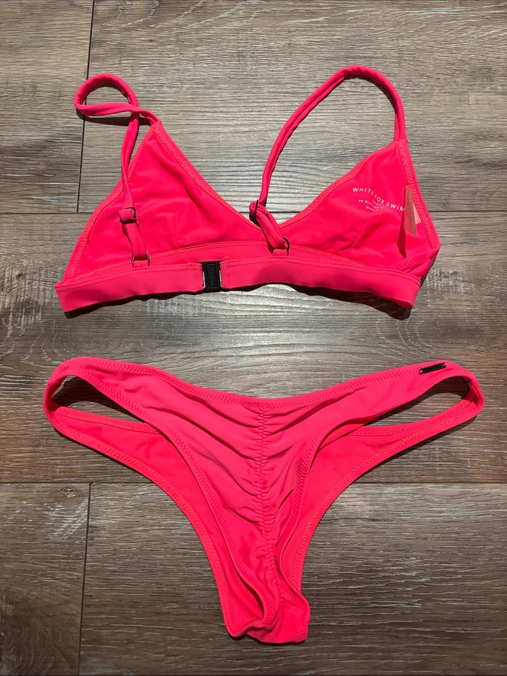 White Fox Neon Pink Triangle Bralette Bikini Set - Picture 2 of 3
